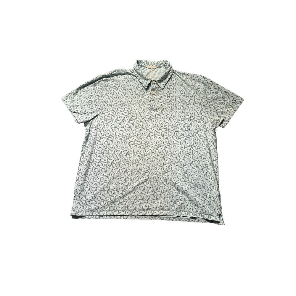 LL Bean Polo Shirt Men’s XL Blue Geometric Print Short Sleeve Traditional Fit